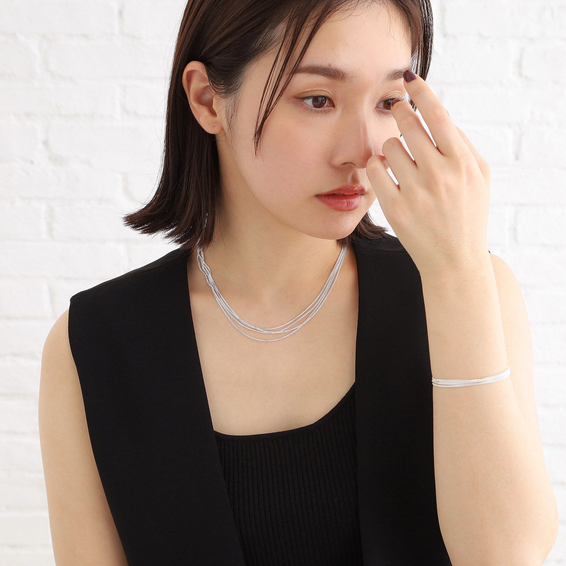 COCOSHNIK ONKITSCH「シルバー カーブチェーン レイヤード ブレスレット」|ブレスレット・バングル|