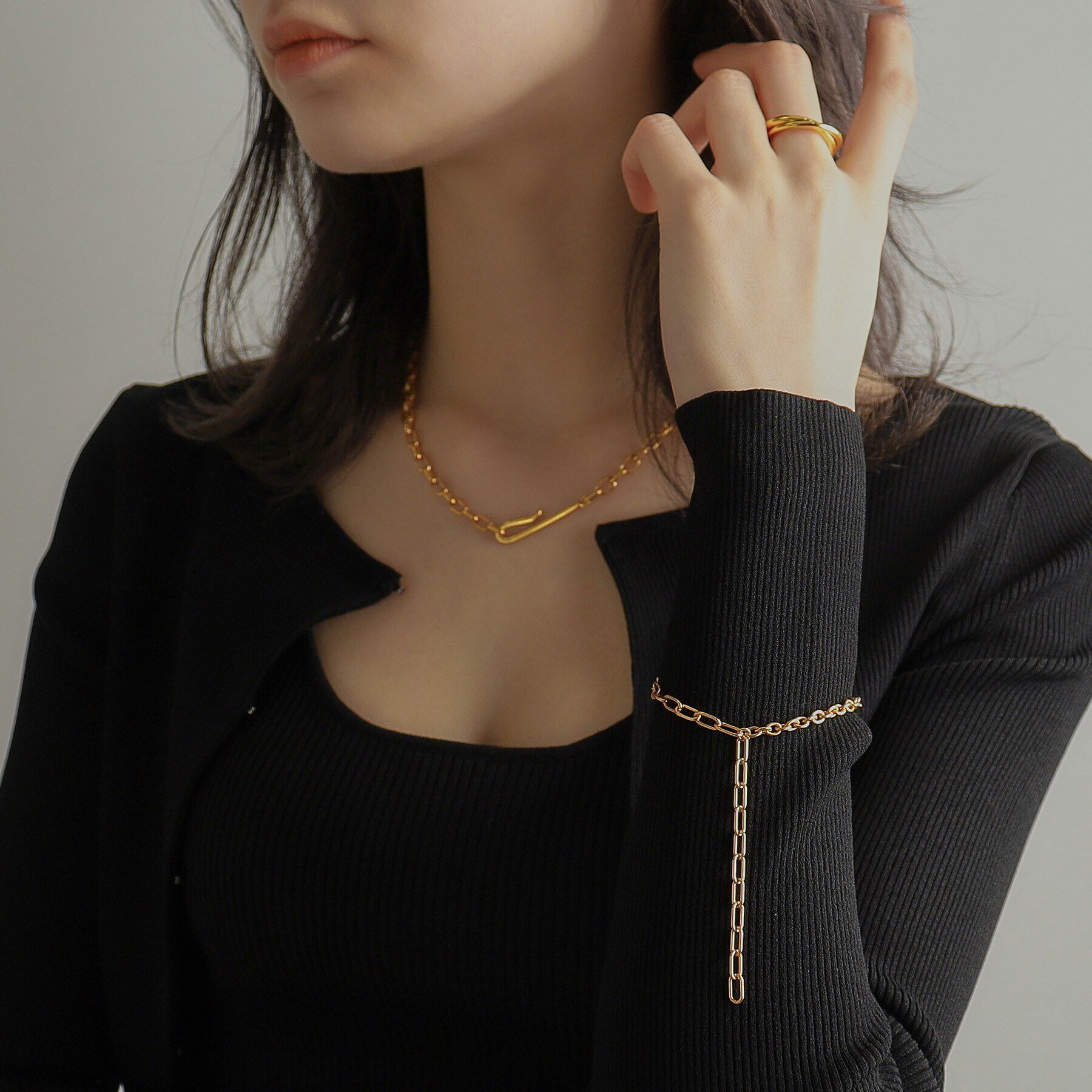 COCOSHNIK ONKITSCH「シルバー ハンギングミックスケーブルチェーン ブレスレット GP」|ブレスレット・バングル|