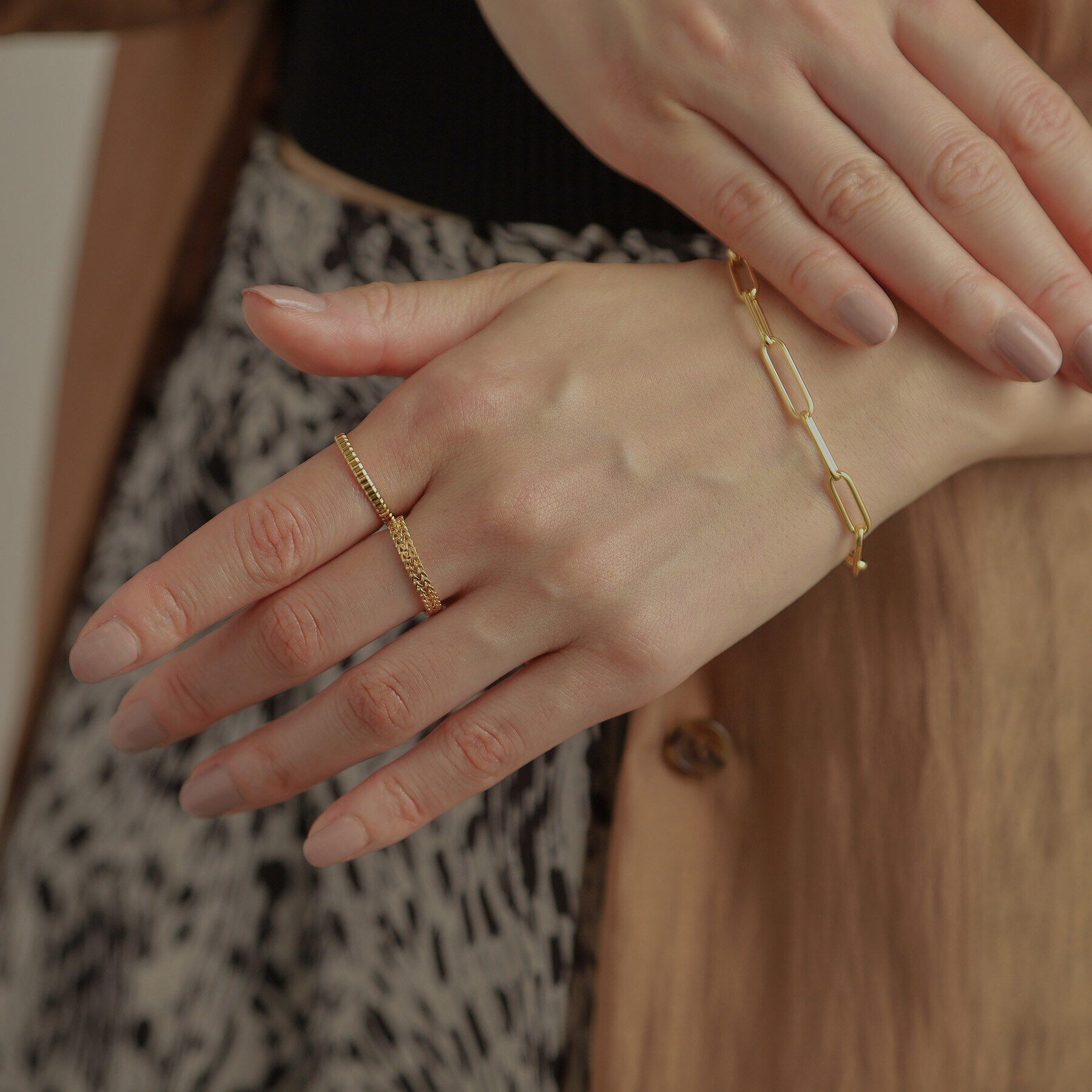 COCOSHNIK「K18ダブルライトフランコチェーン リング」|リング|