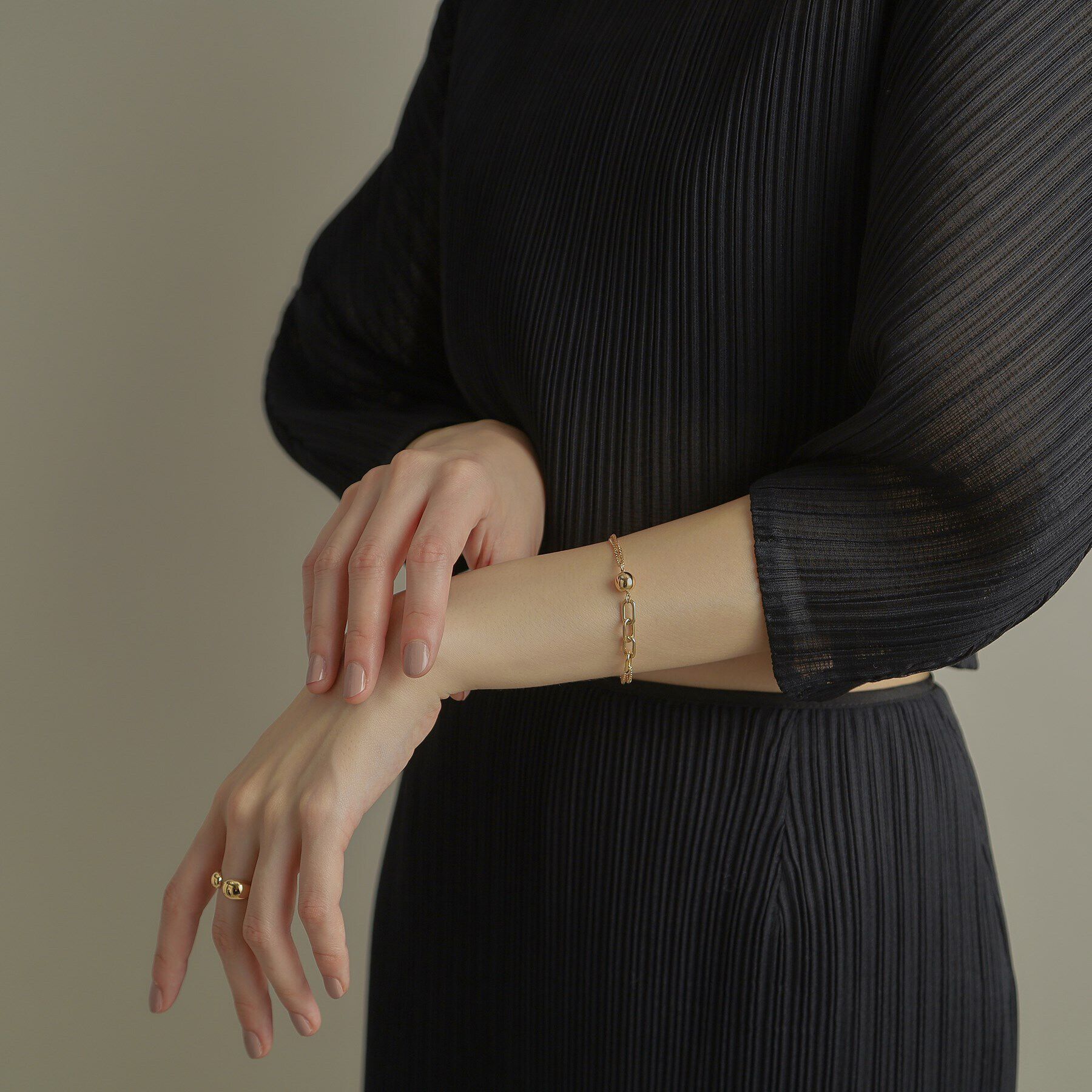 COCOSHNIK「K10中空ボールキヘイミックスチェーン ブレスレット」|ブレスレット・バングル|