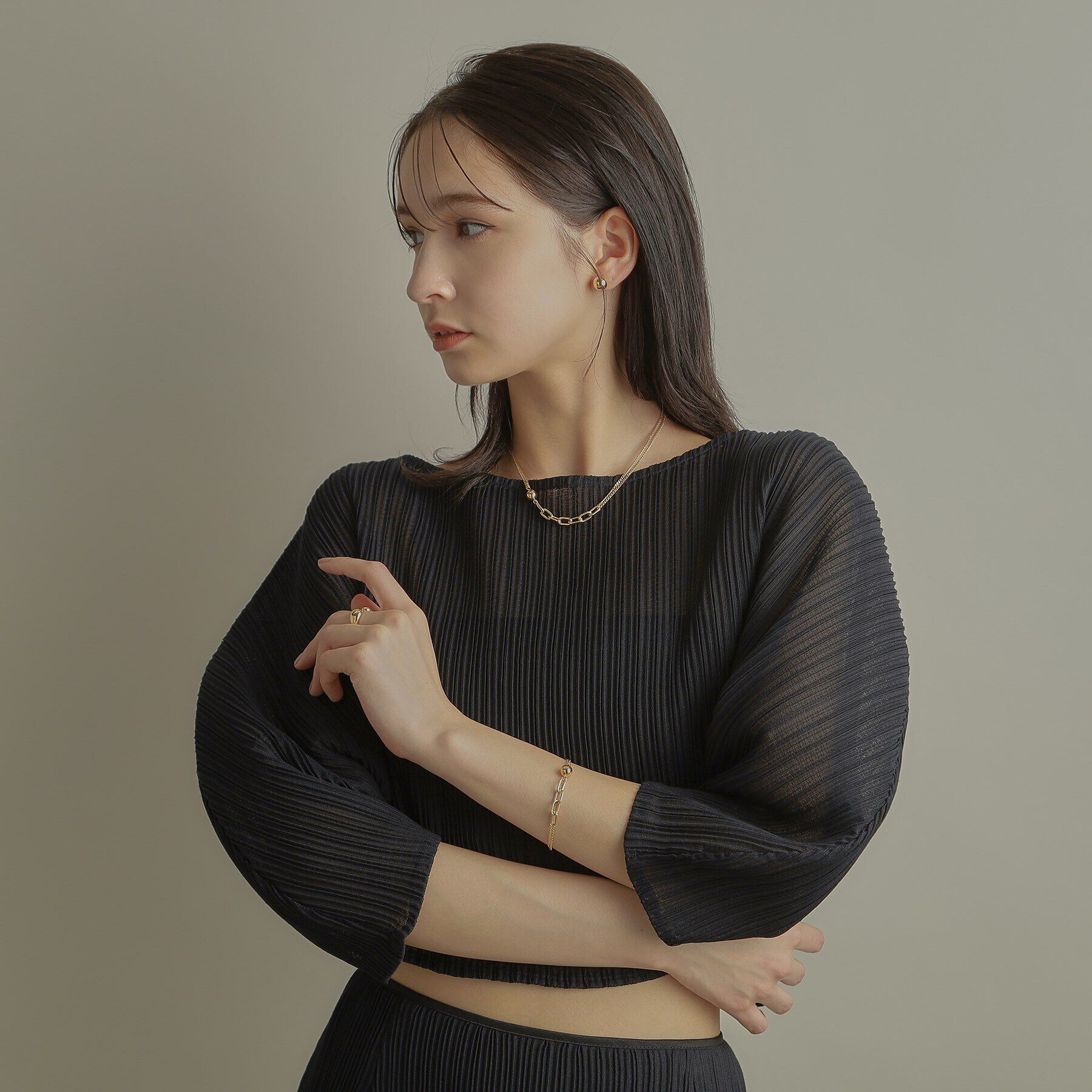 COCOSHNIK「K10中空ボールキヘイミックスチェーン ブレスレット」|ブレスレット・バングル|