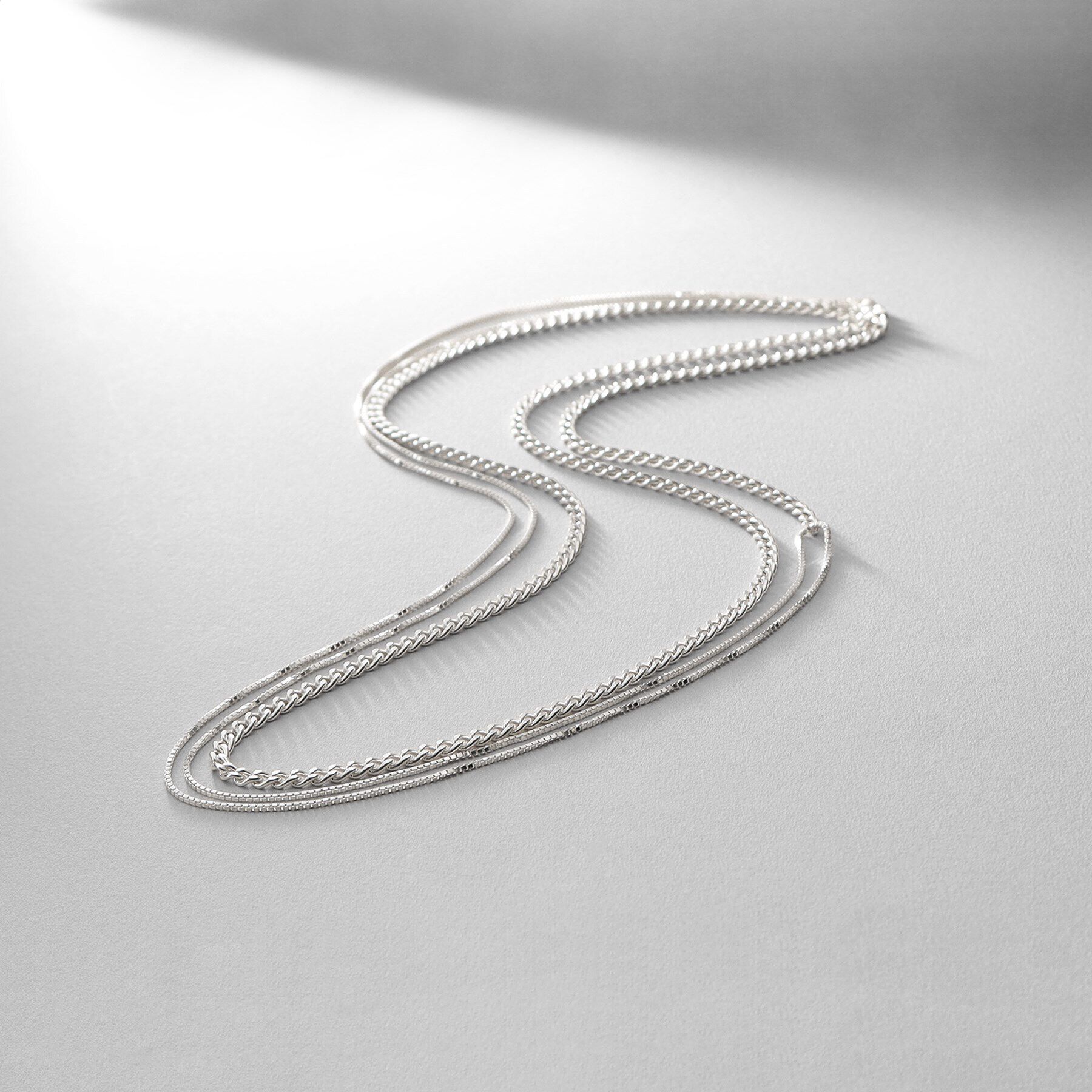 COCOSHNIK ONKITSCH「シルバー ミックスチェーン カーブ・ベネチアンネックレス」|ネックレス|