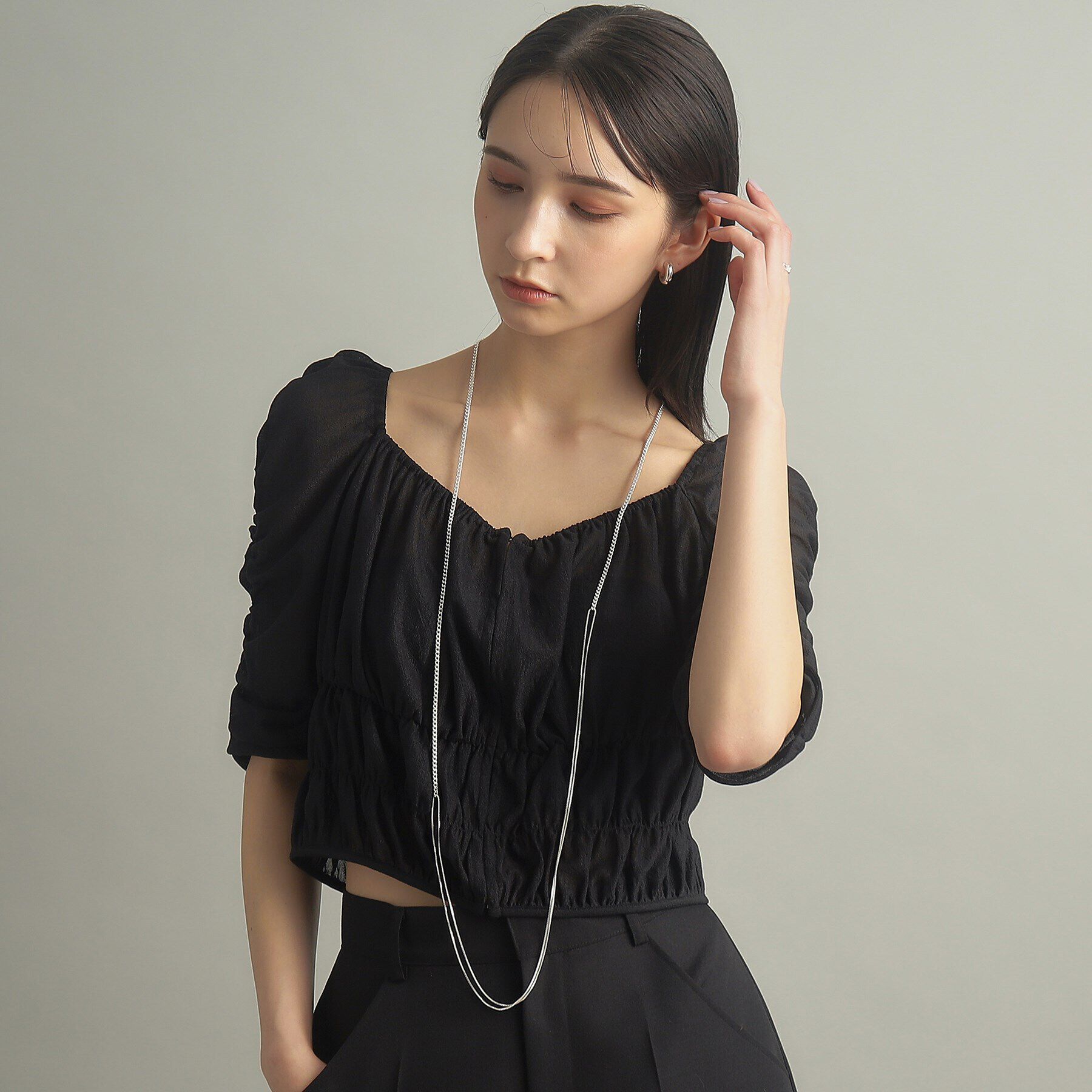 COCOSHNIK ONKITSCH「シルバー ミックスチェーン カーブ・ベネチアンネックレス」|ネックレス|