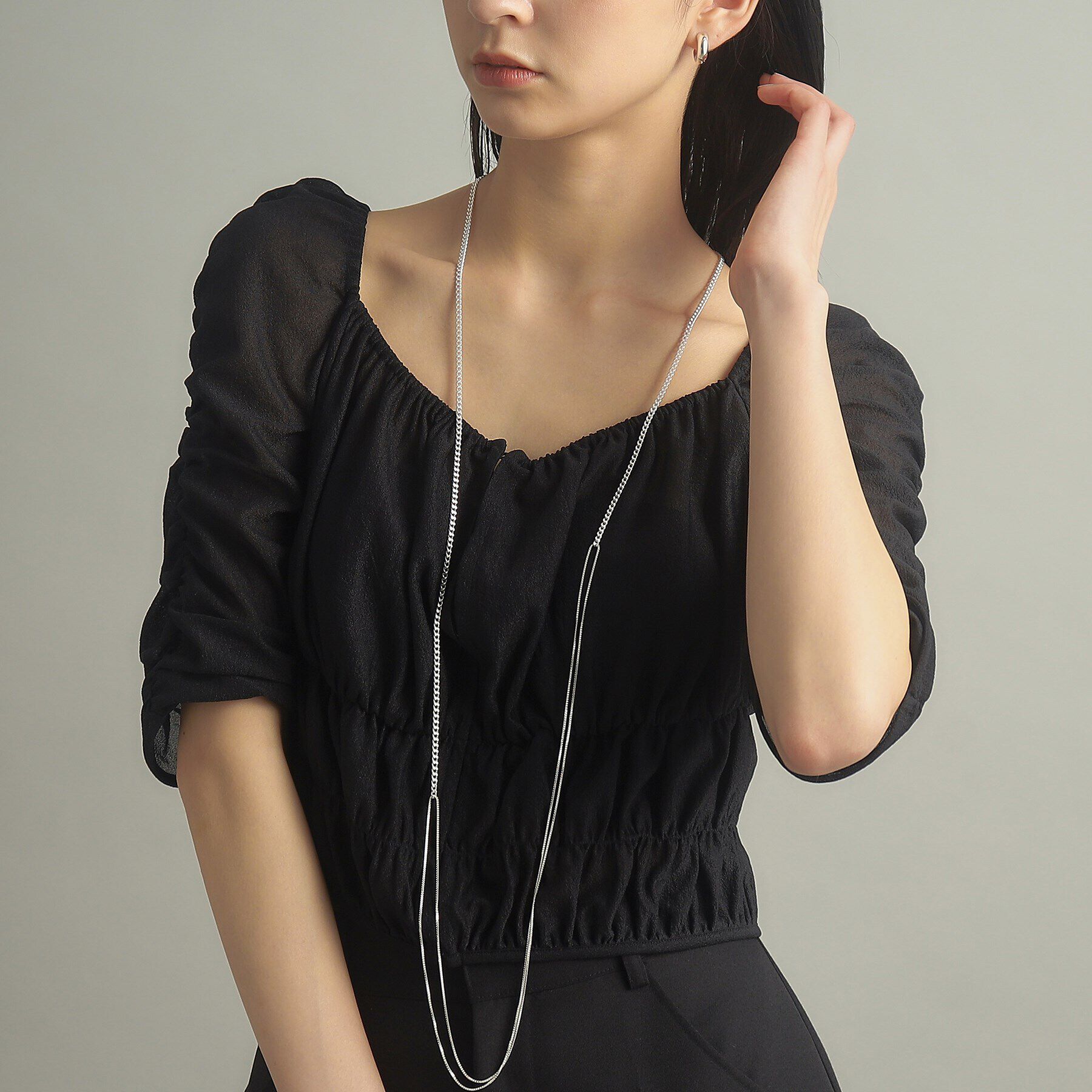 COCOSHNIK ONKITSCH「シルバー ミックスチェーン カーブ・ベネチアンネックレス」|ネックレス|