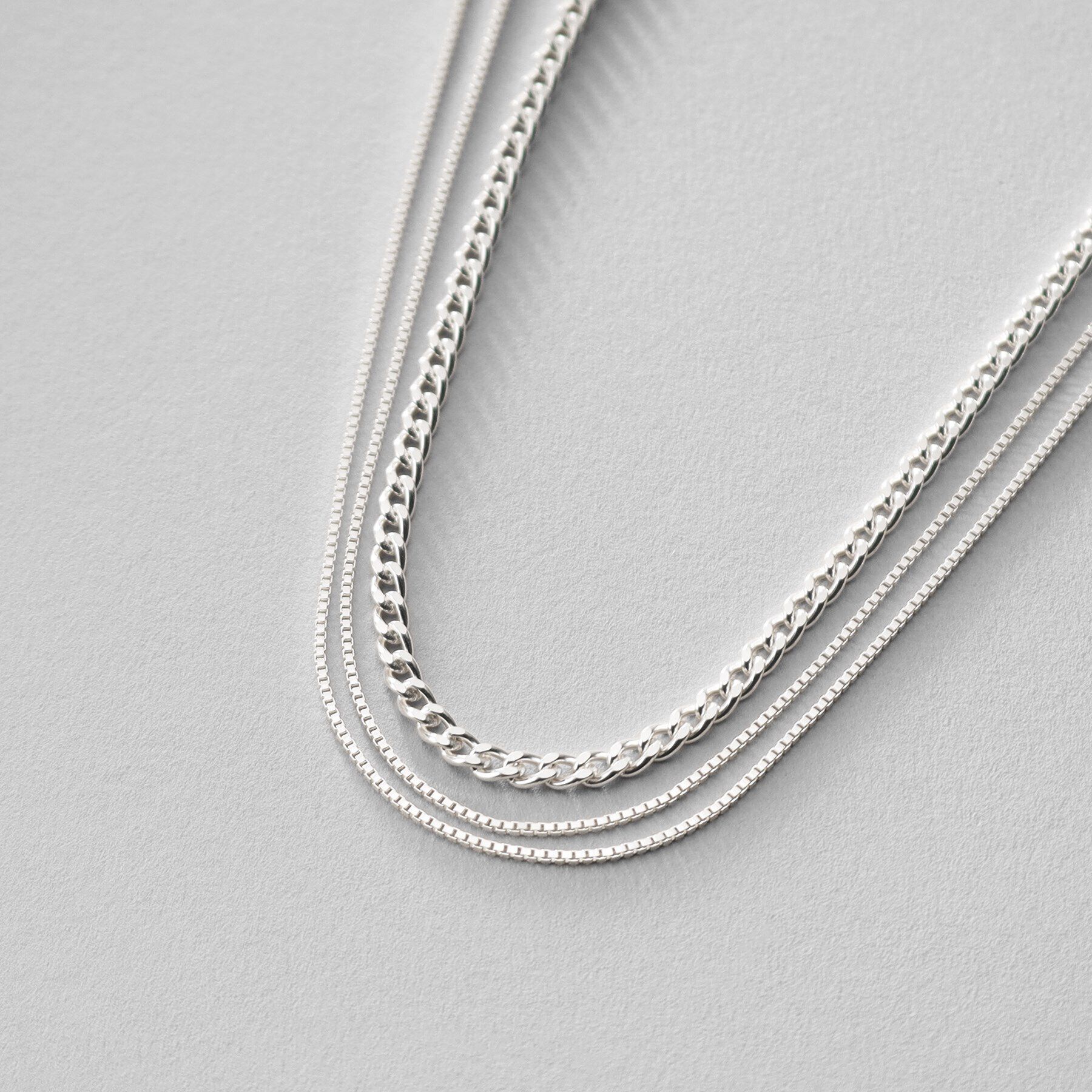 COCOSHNIK ONKITSCH「シルバー ミックスチェーン カーブ・ベネチアンネックレス」|ネックレス|