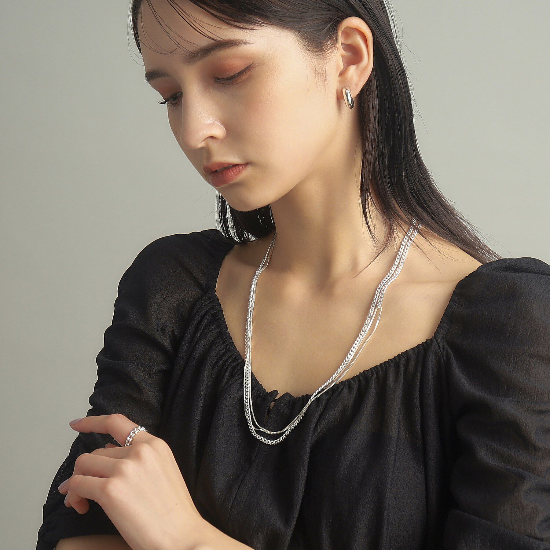 COCOSHNIK ONKITSCH「シルバー ミックスチェーン カーブ・ベネチアンネックレス」|ネックレス|