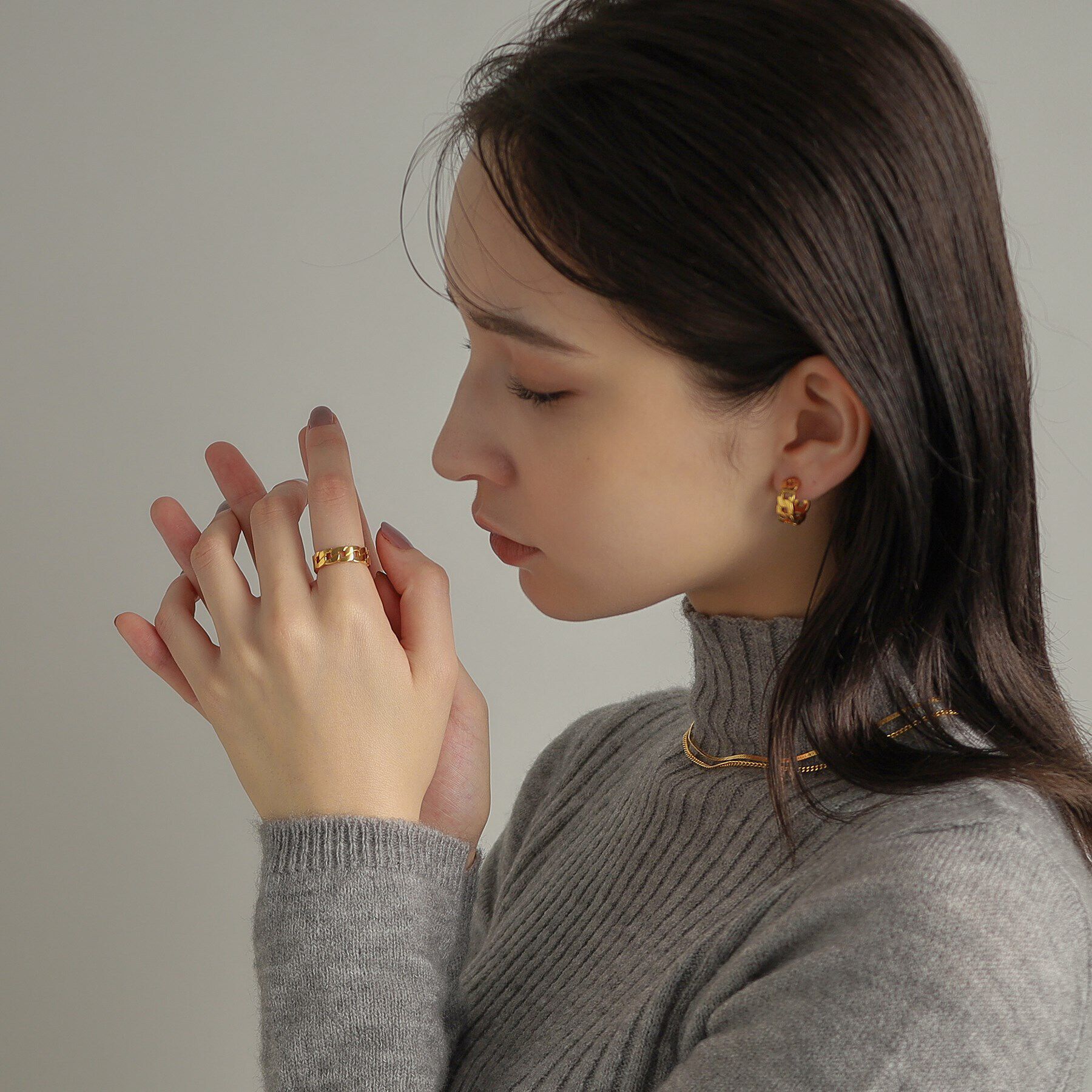 COCOSHNIK ONKITSCH「シルバー フラットカーブチェーンモチーフリング GP」|リング|