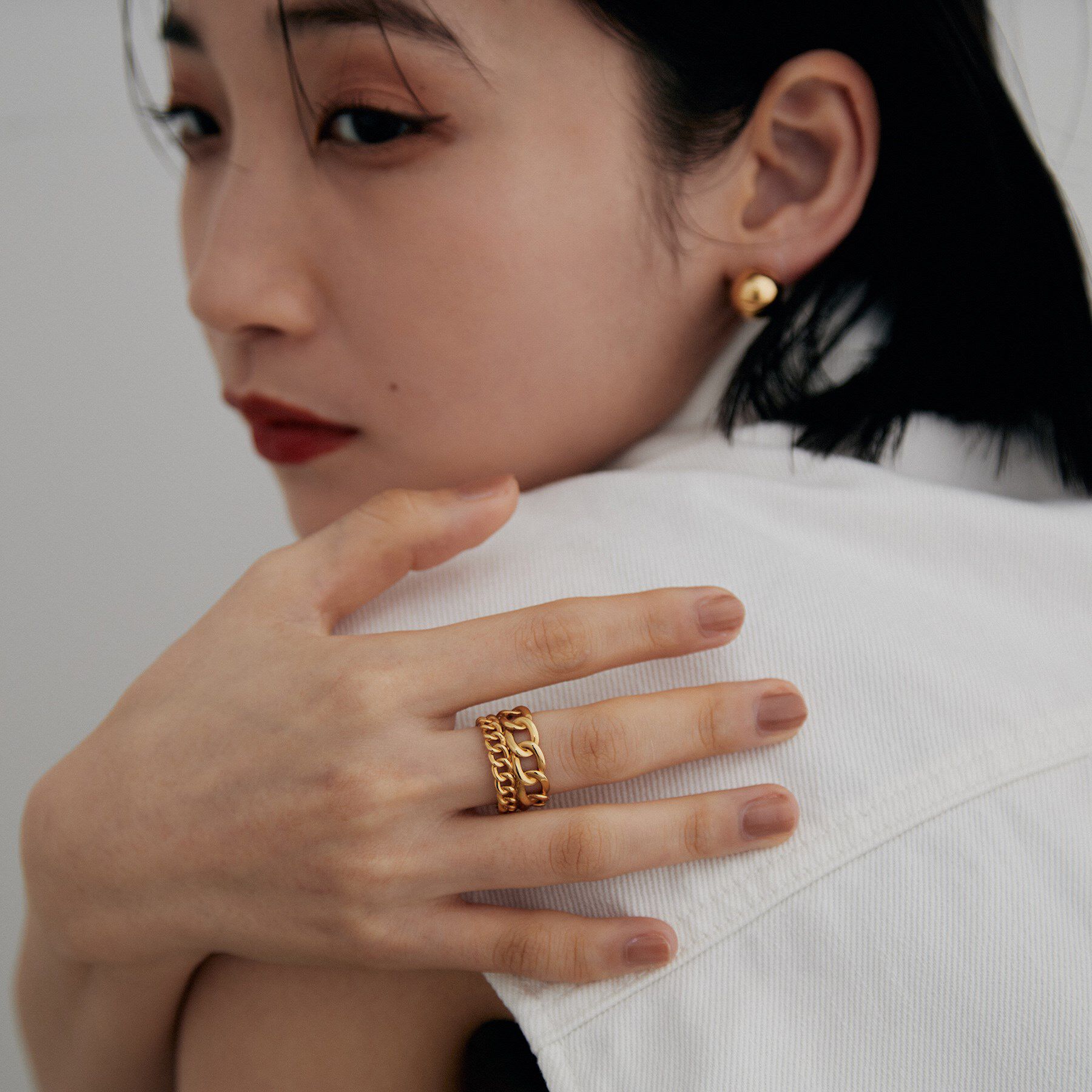 COCOSHNIK ONKITSCH「シルバー ダブルカーブチェーンモチーフリング GP」|リング|