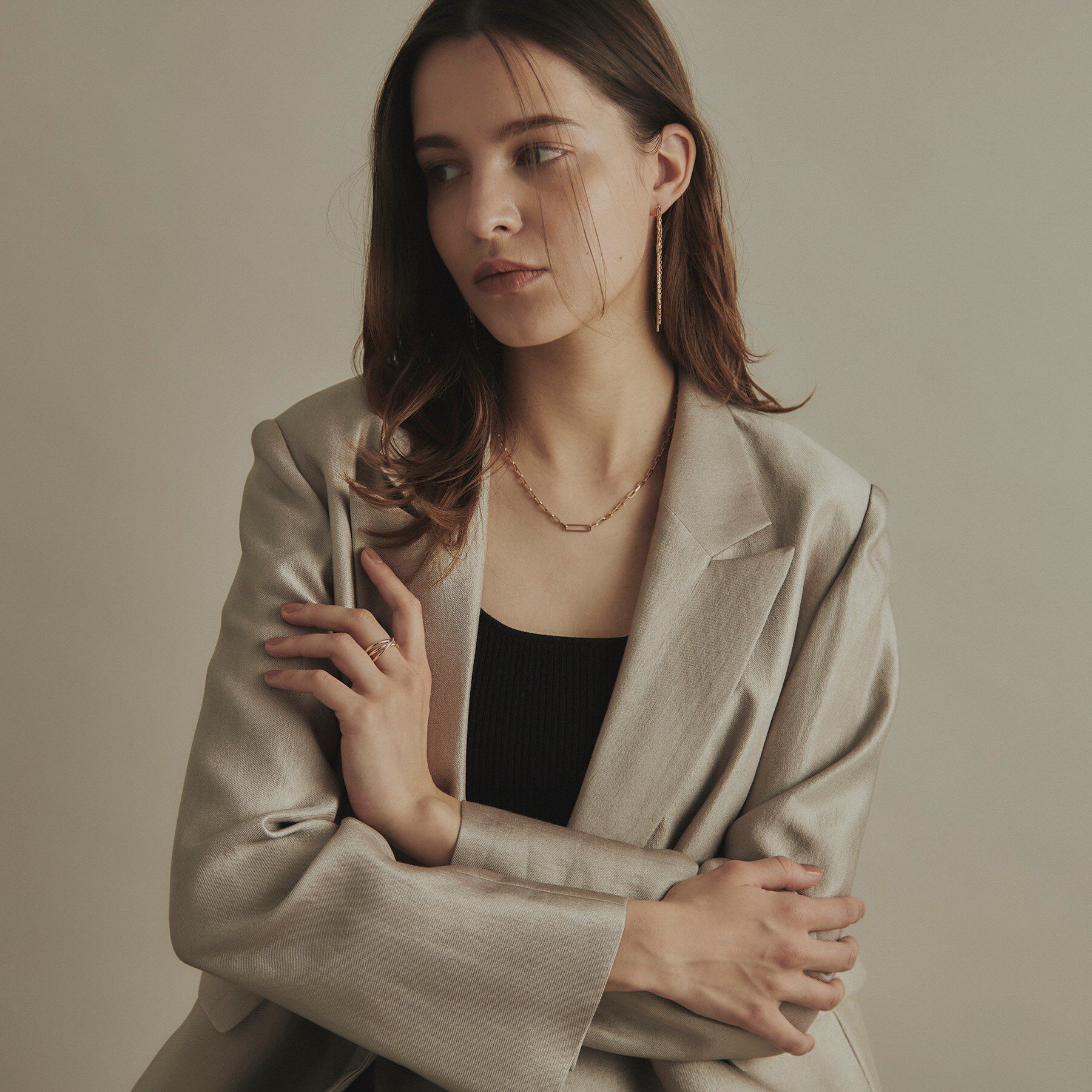 COCOSHNIK「K10アシンメクロスライン リング」|リング|