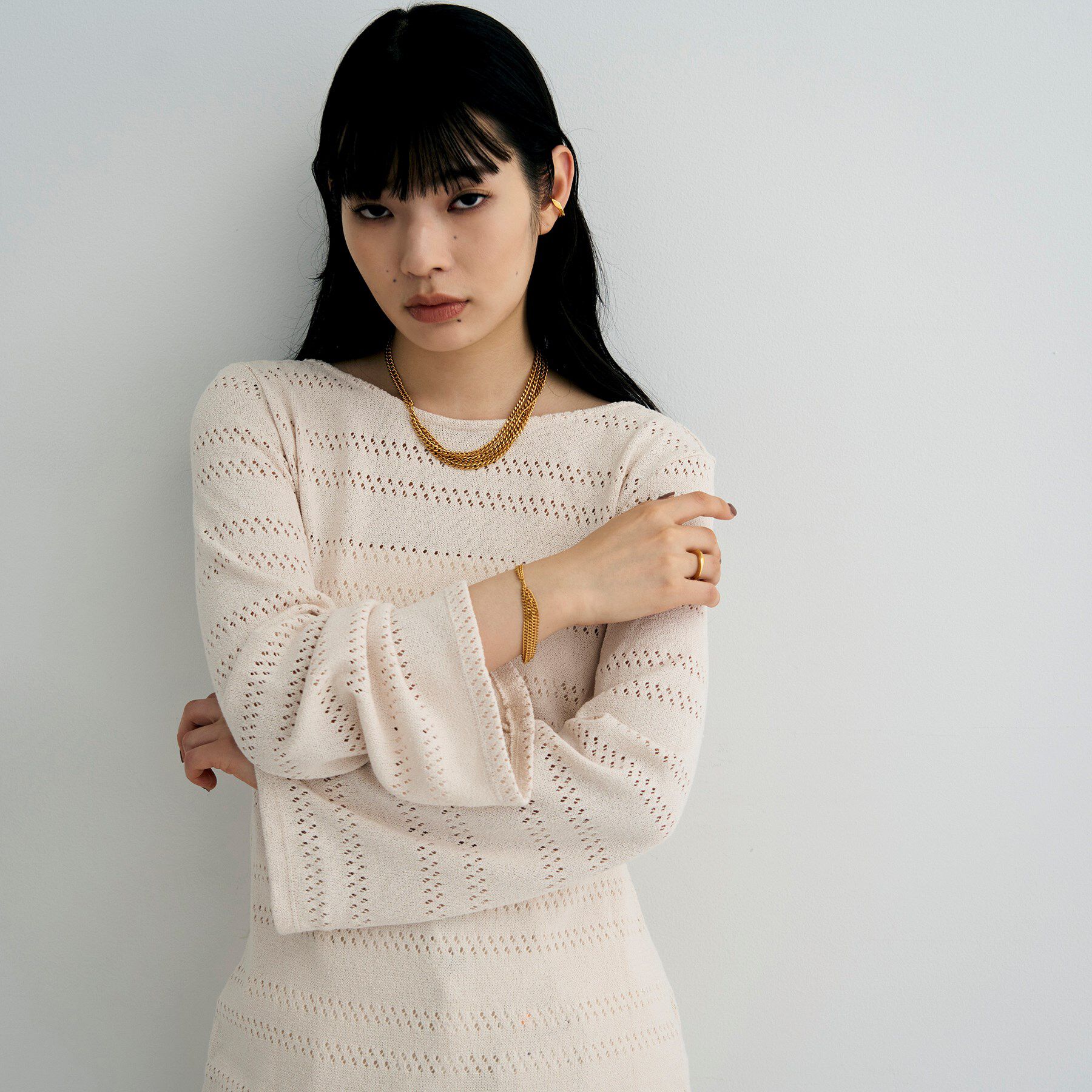 COCOSHNIK ONKITSCH「シルバー カーブチェーンアシンメトリードレープブレスレット GP」|ブレスレット・バングル|