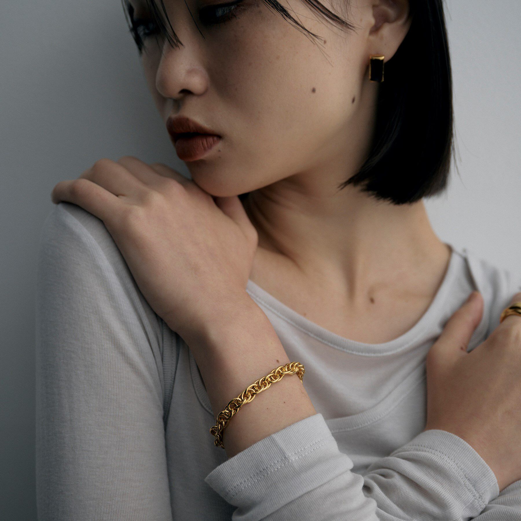 COCOSHNIK ONKITSCH「シルバー デザインチェーン ダブルケーブルブレスレット GP」|ブレスレット・バングル|