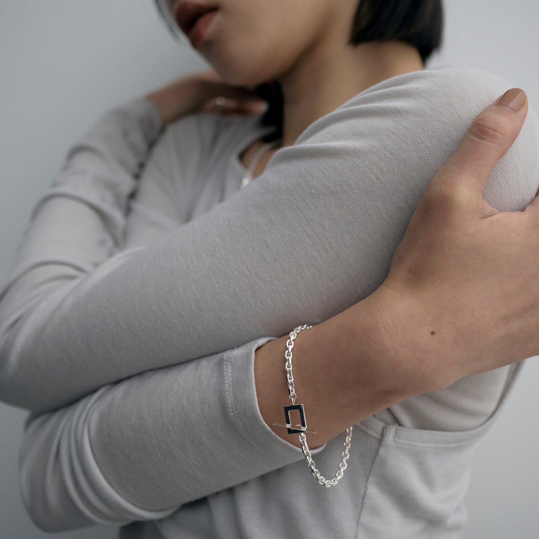 COCOSHNIK ONKITSCH「シルバー カットケーブルチェーン レクタングルマンテルブレスレット L」|ブレスレット・バングル|