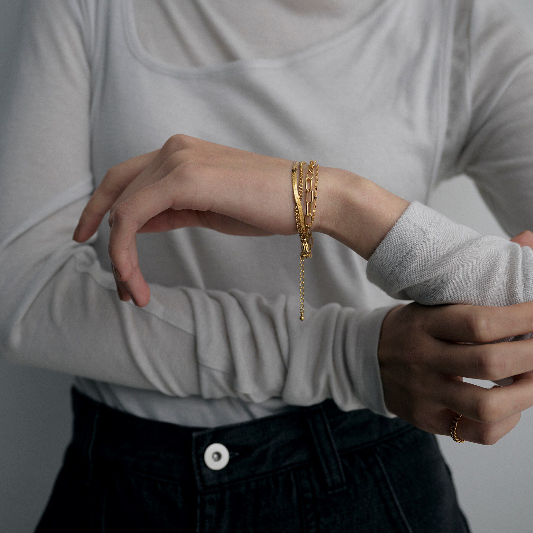 COCOSHNIK ONKITSCH「シルバー コンビネーションチェーン クアッドブレスレット GP」|ブレスレット・バングル|