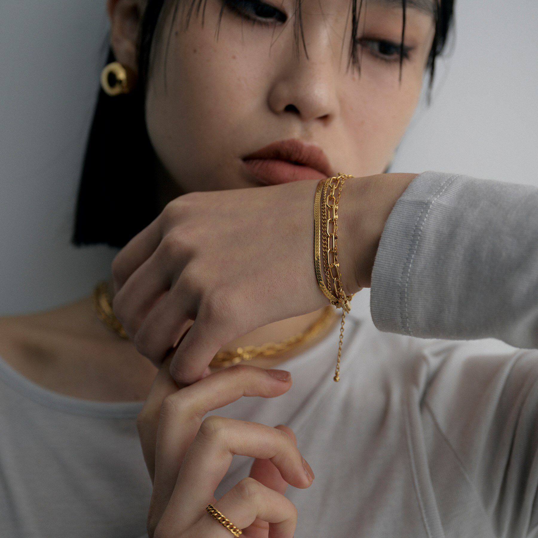 COCOSHNIK ONKITSCH「シルバー コンビネーションチェーン クアッドブレスレット GP」|ブレスレット・バングル|