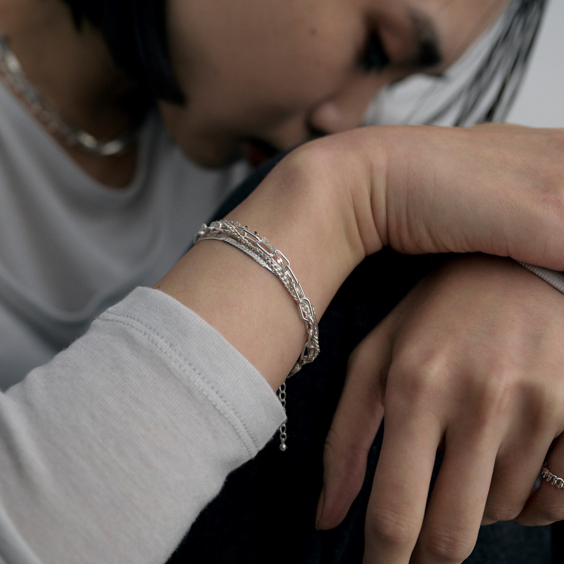 COCOSHNIK ONKITSCH「シルバー コンビネーションチェーン クアッドブレスレット」|ブレスレット・バングル|