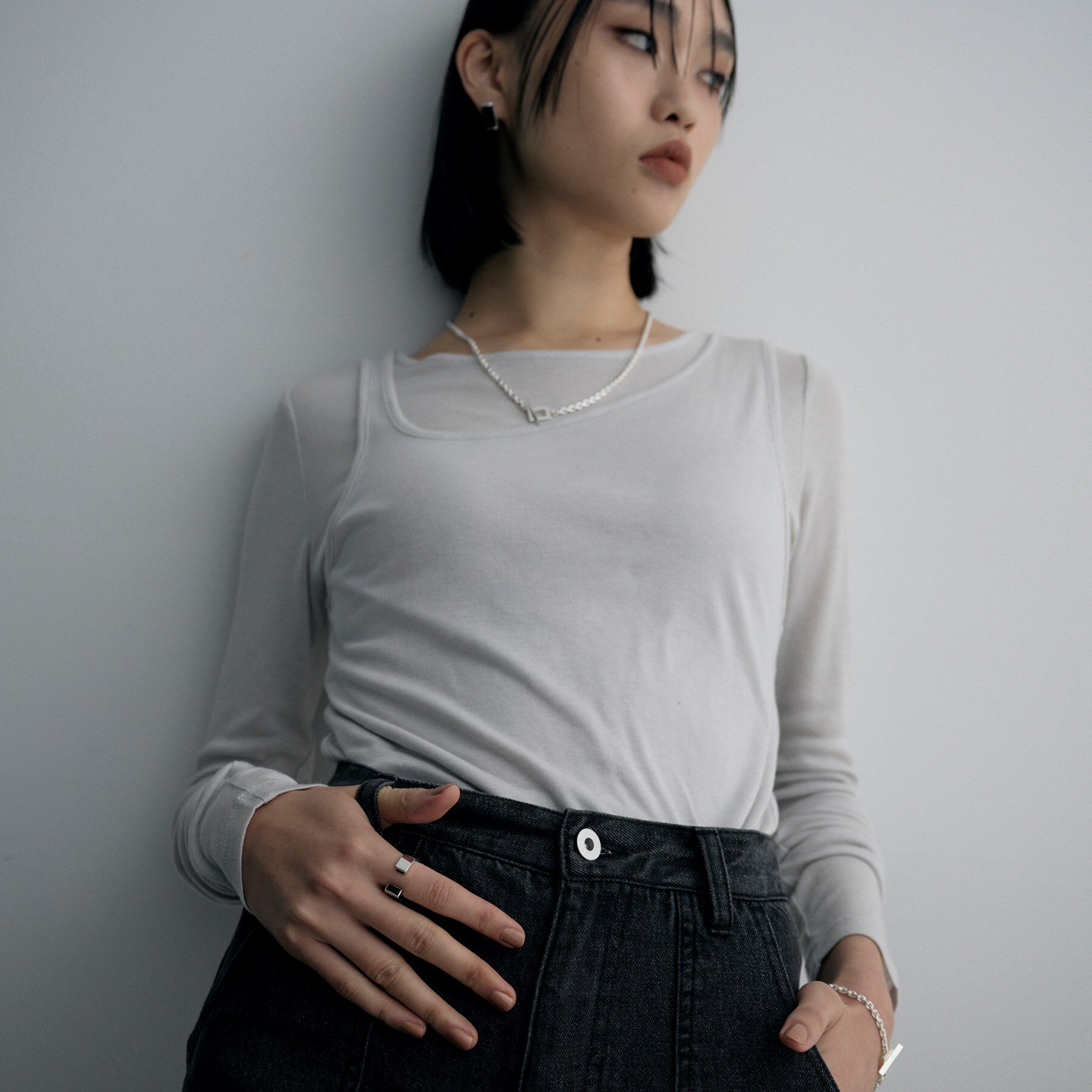 COCOSHNIK ONKITSCH「シルバー オニキス バケットカットオープンリング」|リング|