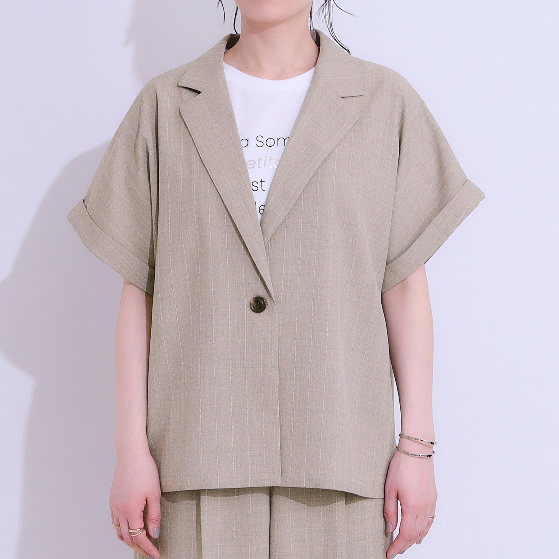 SHOO･LA･RUE「【セットアップ可】麻調半袖ジャケット」|テーラードジャケット|