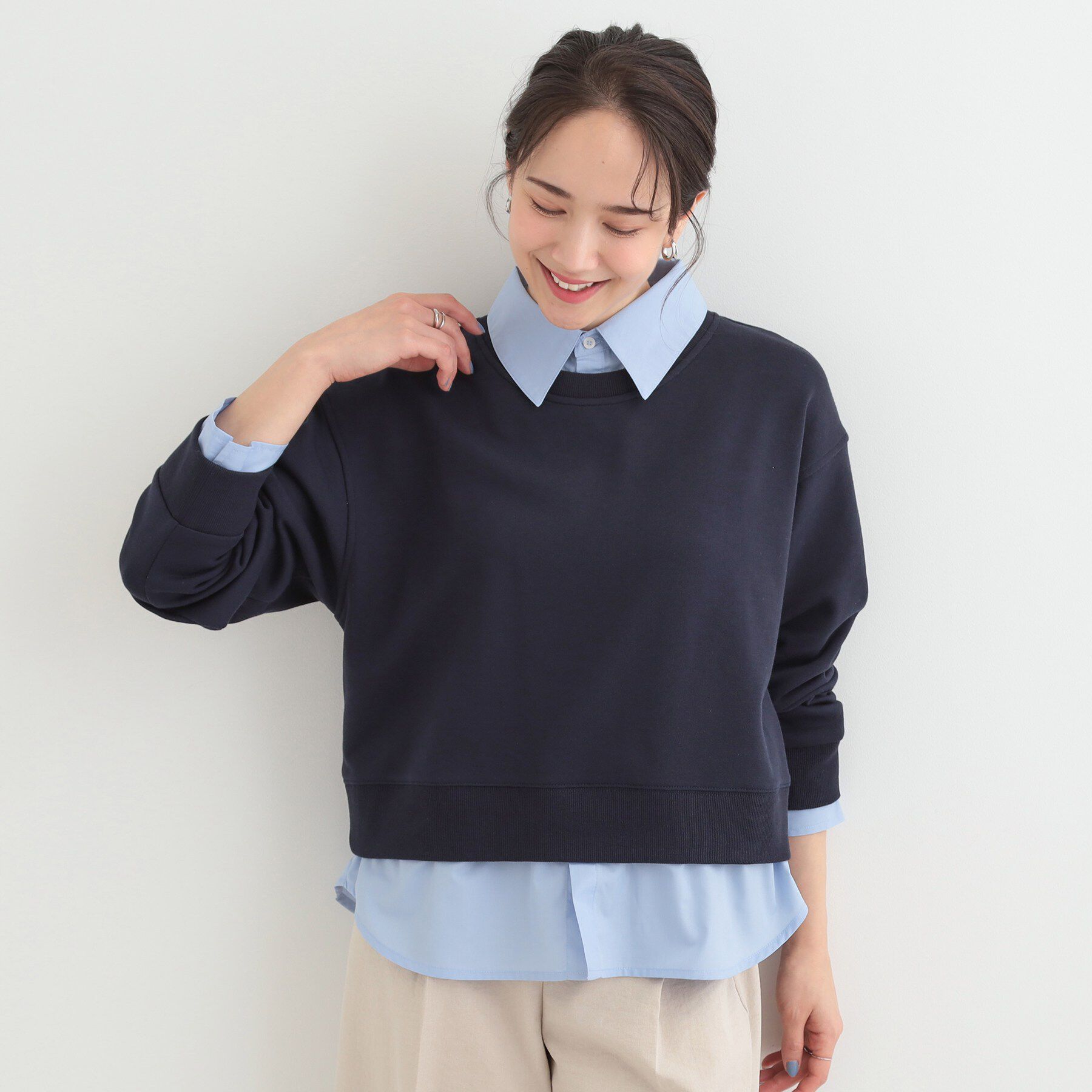 SHOO･LA･RUE「シャツレイヤード風 スウェット」|パーカー|