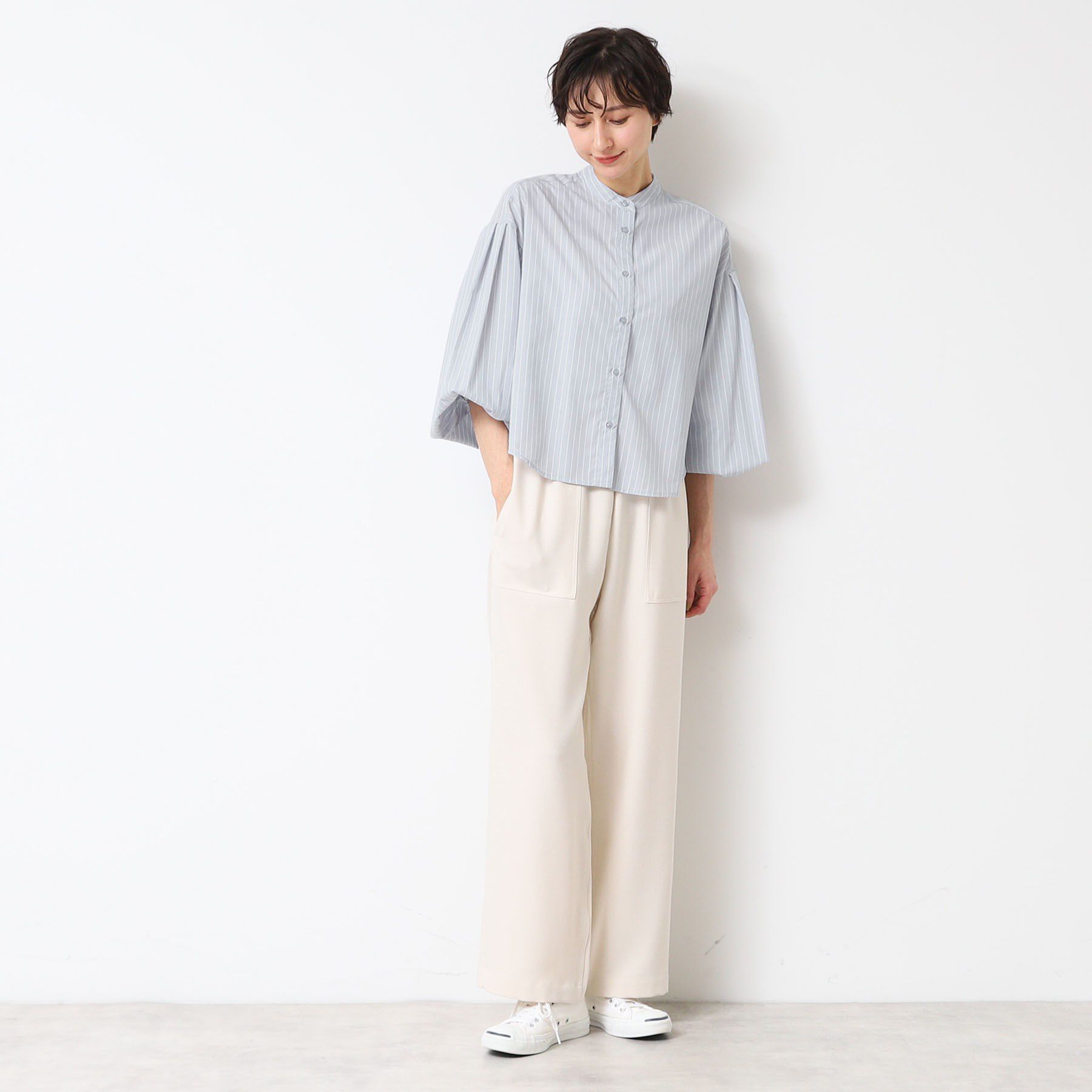 Dessin「【洗える】バンドカラーストライプシャツ（XS～L）」|シャツ・ブラウス|