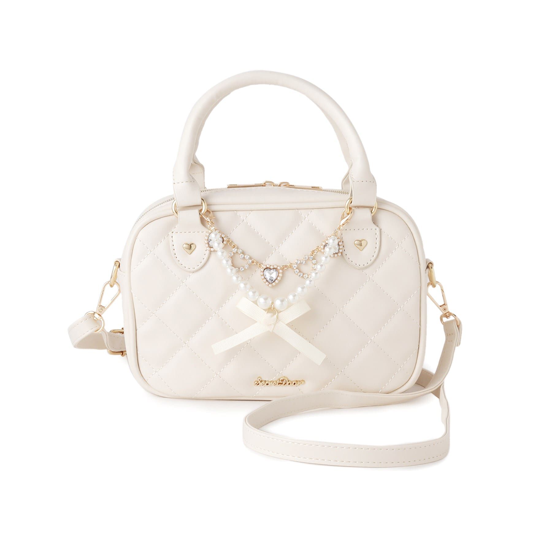 Ober Tashe「バッグチャーム付きキルティング2WAYミニボストンバッグ」|ボストンバッグ|アイボリー(004)