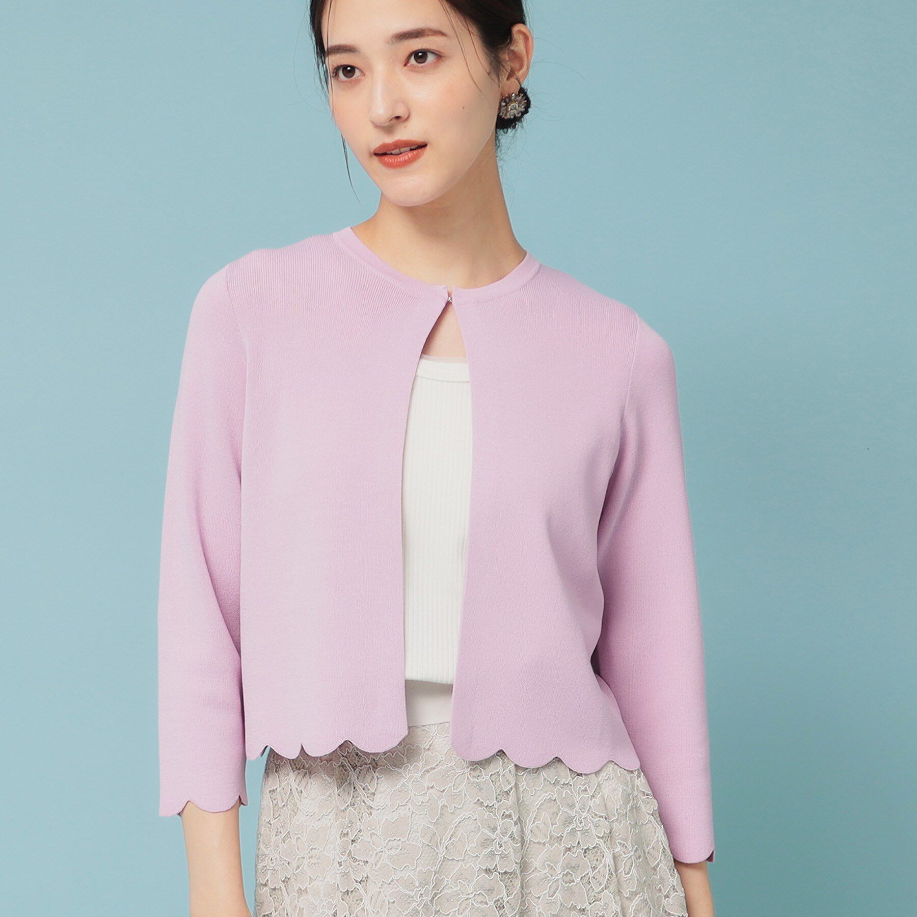 SunaUna「【人気シリーズ/4色展開】スカラップ7分袖ボレロ」|カーディガン|