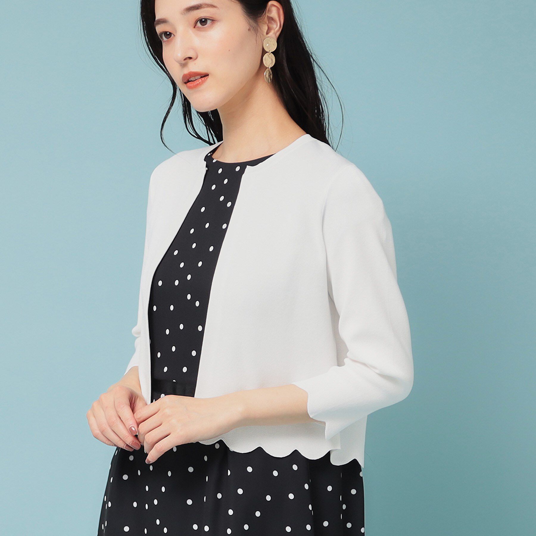 SunaUna「【人気シリーズ/4色展開】スカラップ7分袖ボレロ」|カーディガン|