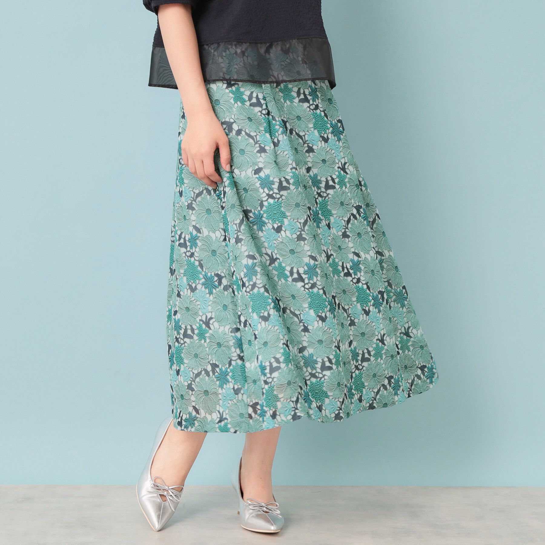 SunaUna「【&yours project／S～L】レース柄フレアスカート」|スカート|