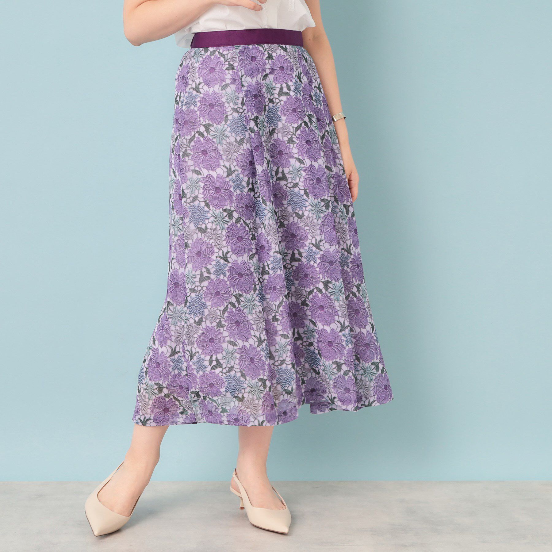 SunaUna「【&yours project／S～L】レース柄フレアスカート」|スカート|