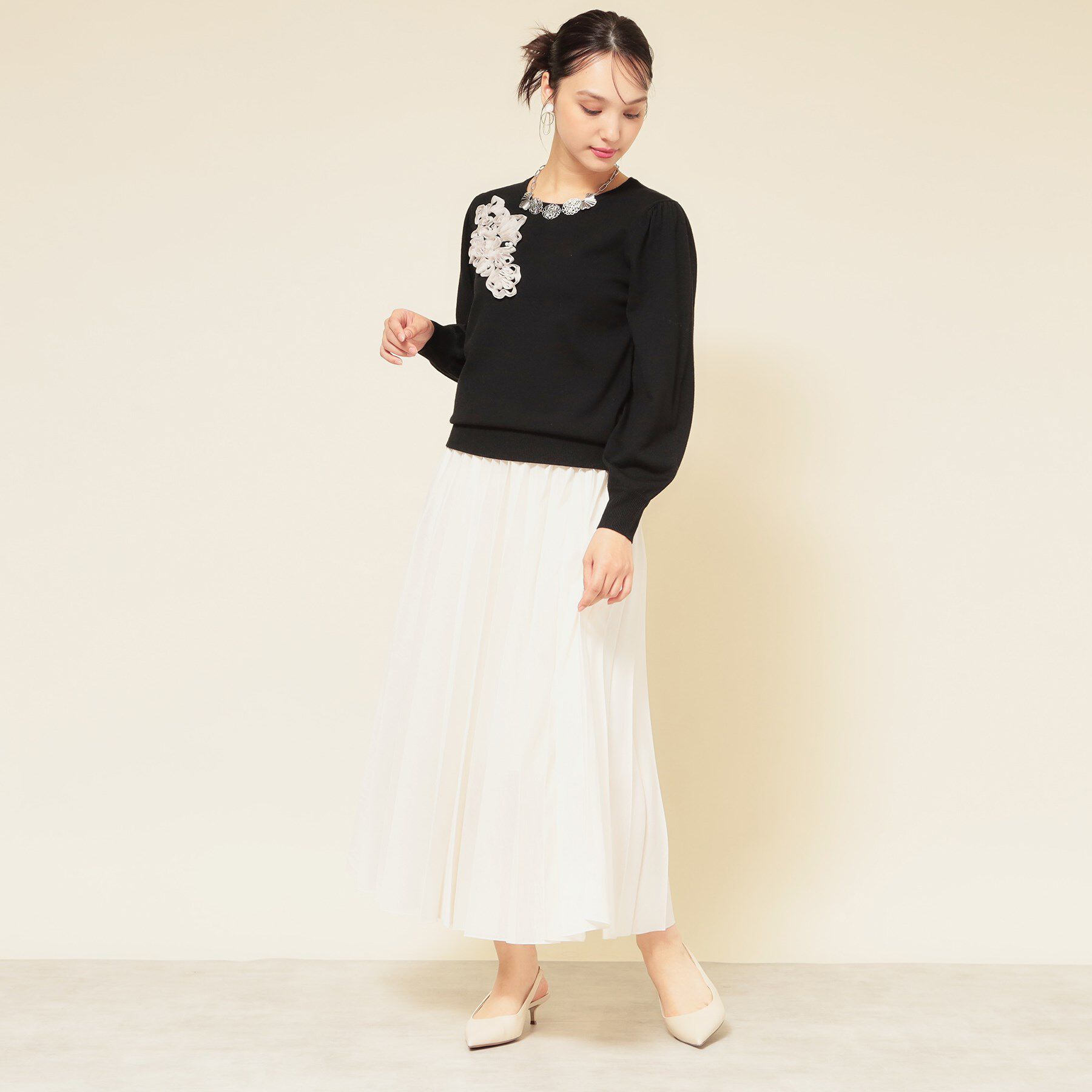 SunaUna「【SS～Lサイズ展開／チュール刺繍】クラフトニット」|ニット・セーター|