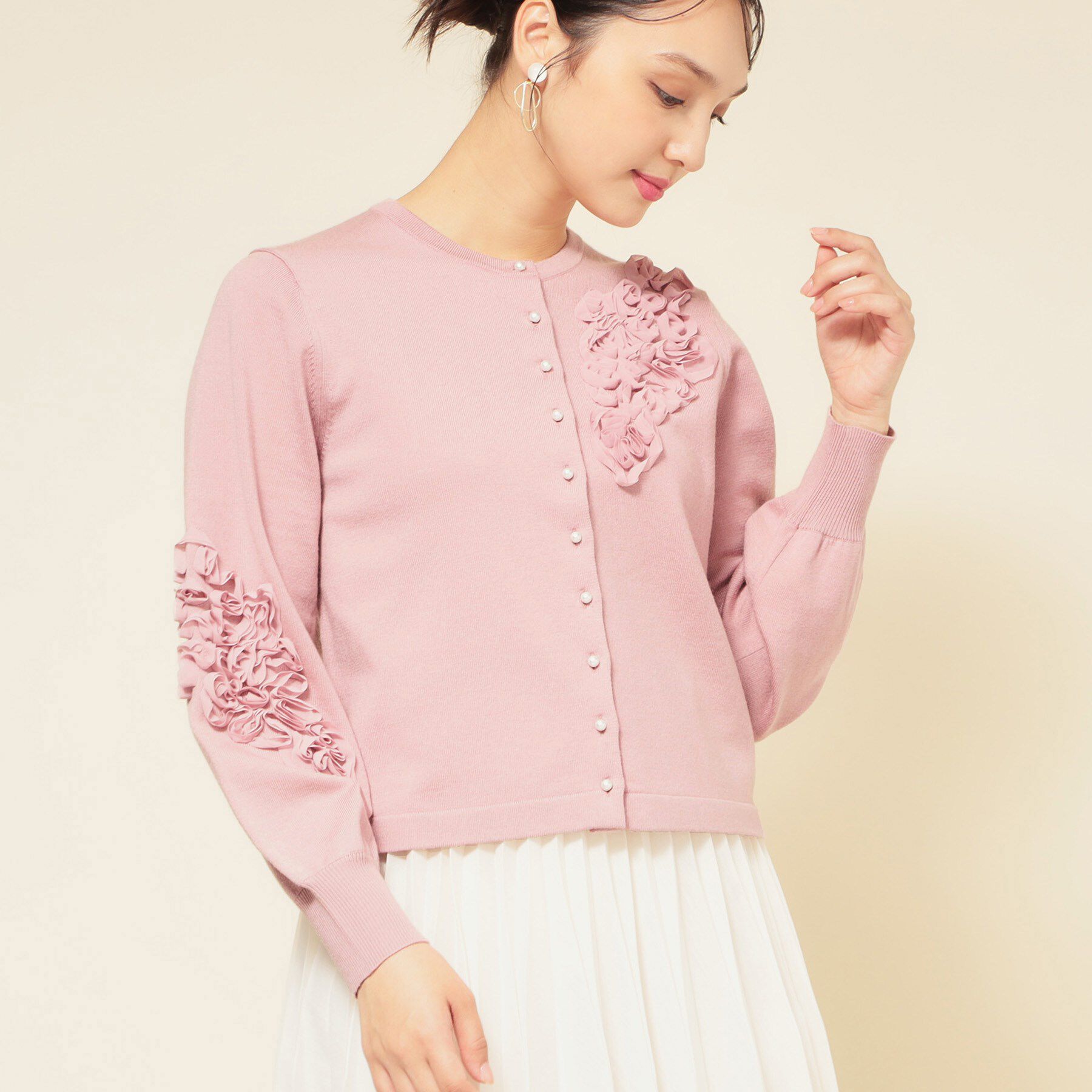 SunaUna「【SS～Lサイズ展開／チュール刺繍】クラフトニット」|カーディガン|