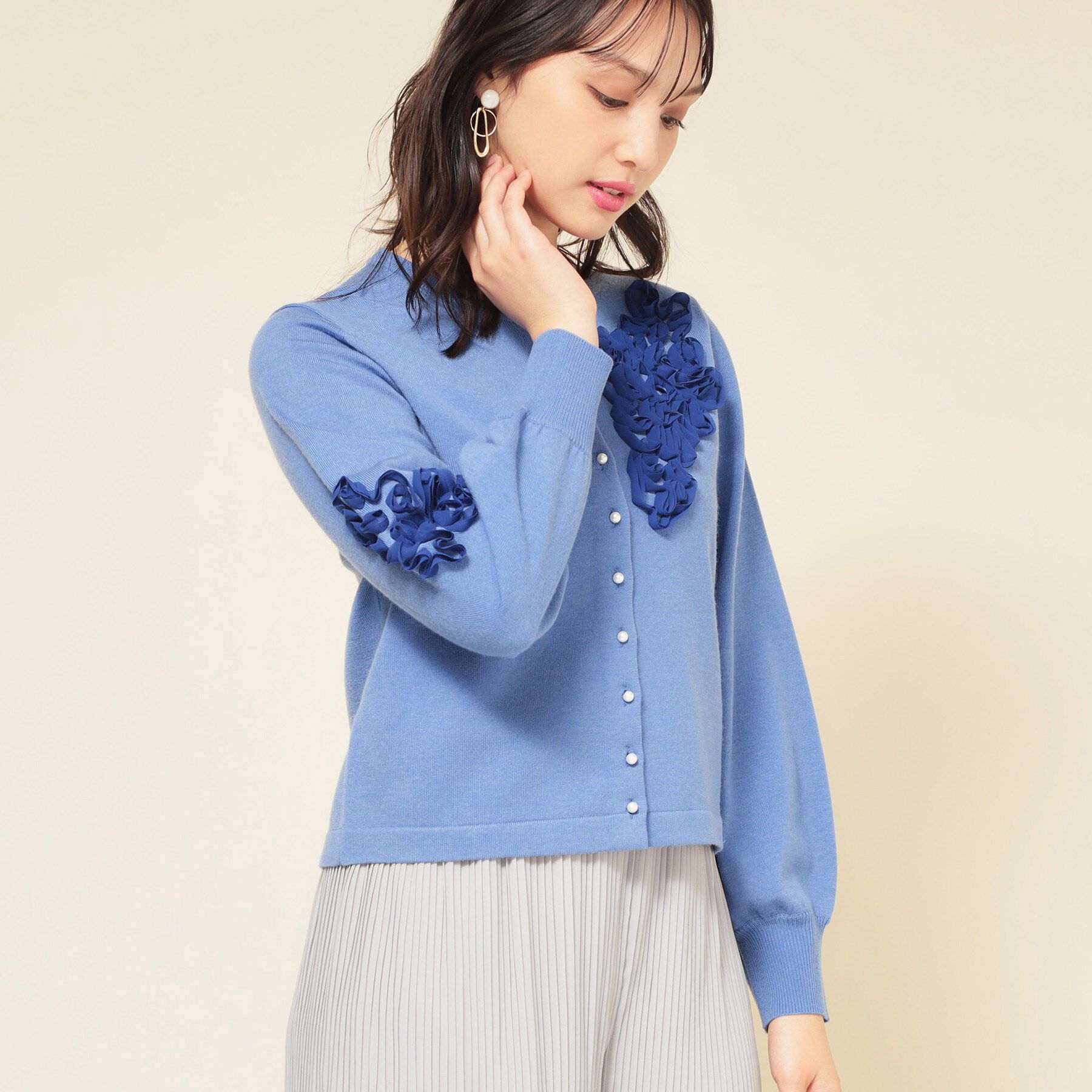 SunaUna「【SS～Lサイズ展開／チュール刺繍】クラフトニット」|カーディガン|