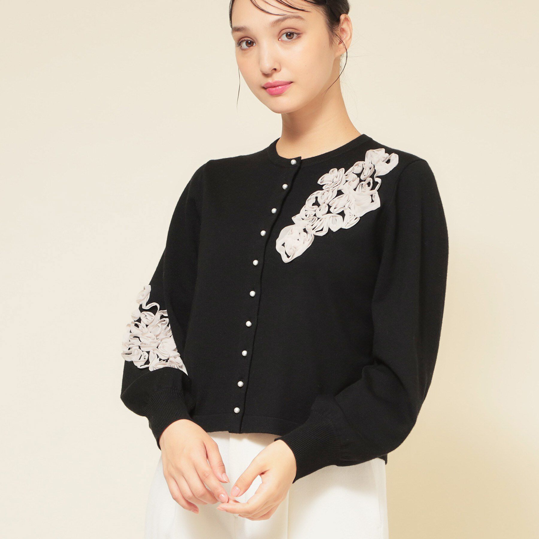 SunaUna「【SS～Lサイズ展開／チュール刺繍】クラフトニット」|カーディガン|