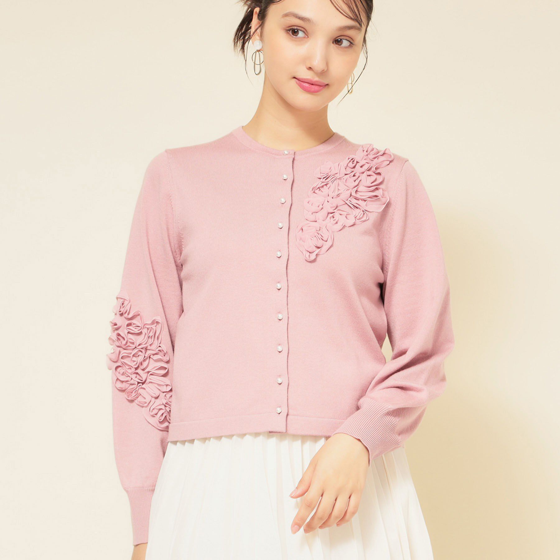 SunaUna「【SS～Lサイズ展開／チュール刺繍】クラフトニット」|カーディガン|ライトピンク(070