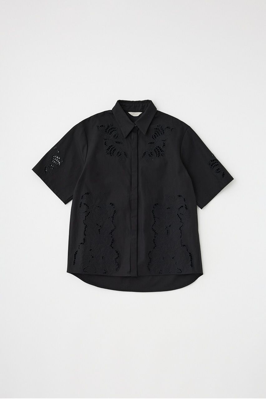 MOUSSY「カットワーク刺繍オーバーシャツ　オーガニックコットン使用」|シャツ・ブラウス|BLK