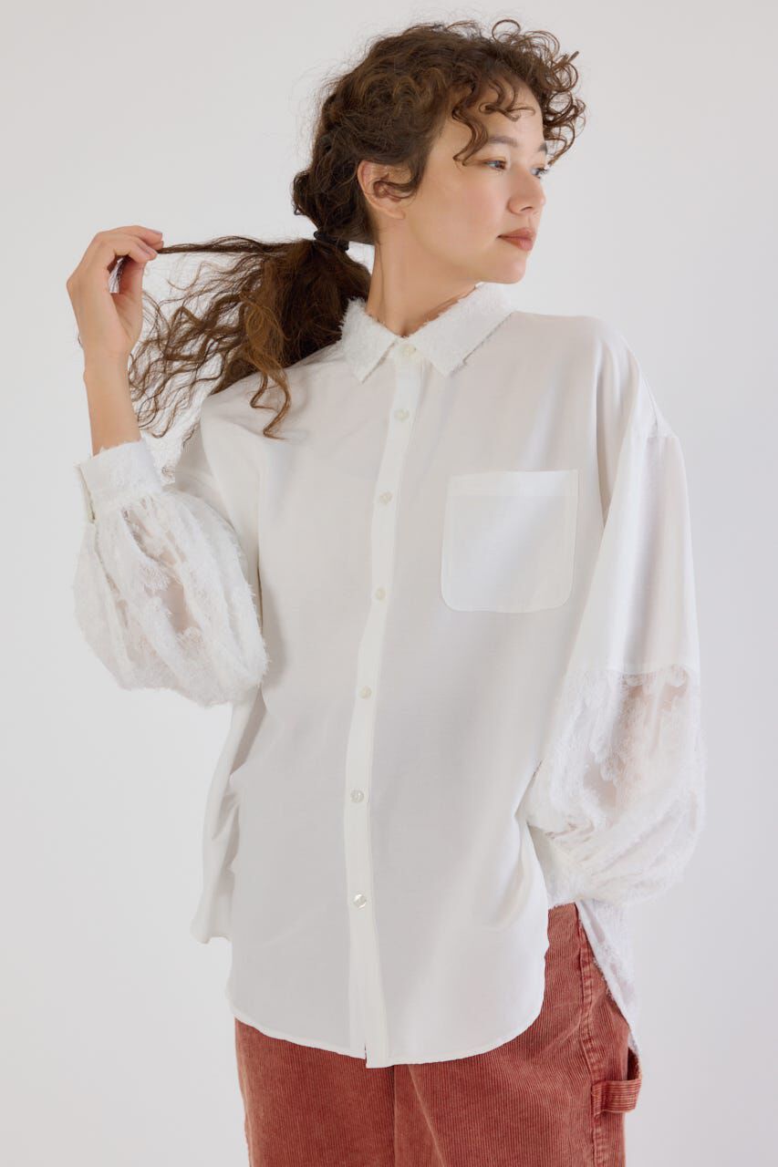 RODEO CROWNS「フリンジジャガード切替シャツ」|シャツ・ブラウス|O/WHT1