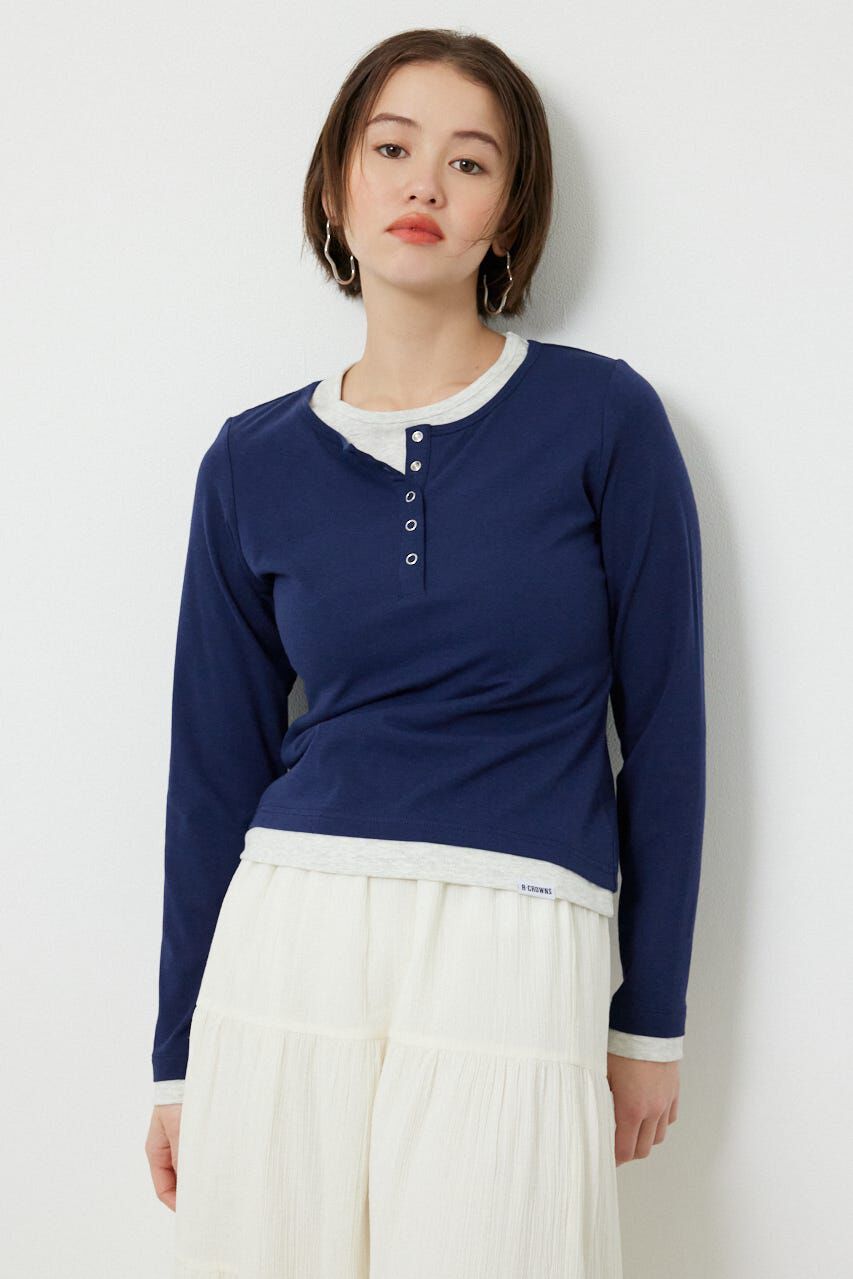 RODEO CROWNS「フェイクレイヤードヘンリーネックトップス」|Tシャツ・カットソー|NVY