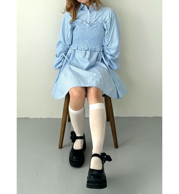 CALNAMUR「SHIRTS&times;SHIRRING MINI OP SET/シャツ&times;シャーリングミニワンピースセット」|ワンピース|