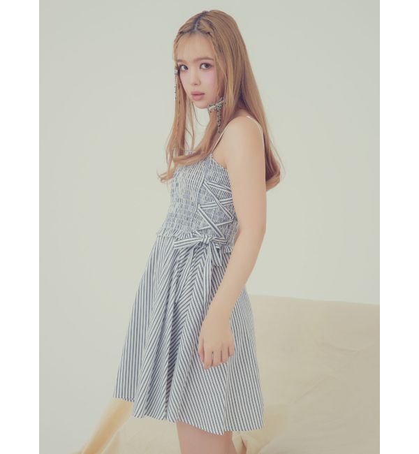 CALNAMUR「SHIRTS&times;SHIRRING MINI OP SET/シャツ&times;シャーリングミニワンピースセット」|ワンピース|