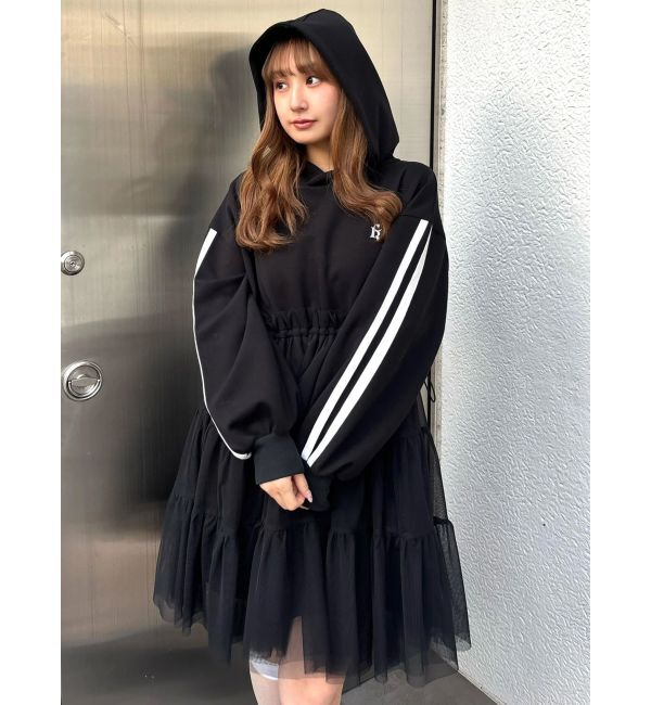 CALNAMUR「2WAYチュールオーバースウェットワンピース」|ワンピース|ブラック