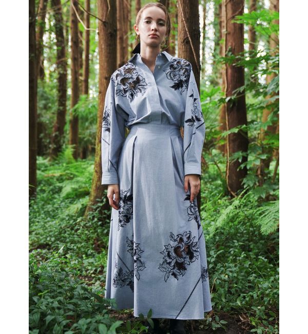 ELENDEEK「EMBROIDERY FLARE SK」|スカート|グレー