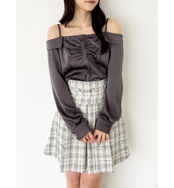 dazzlin「【久間田琳加コラボ】サテンオフショルシャツ」|シャツ・ブラウス|