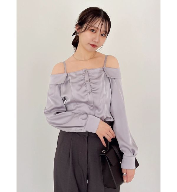 dazzlin「【久間田琳加コラボ】サテンオフショルシャツ」|シャツ・ブラウス|