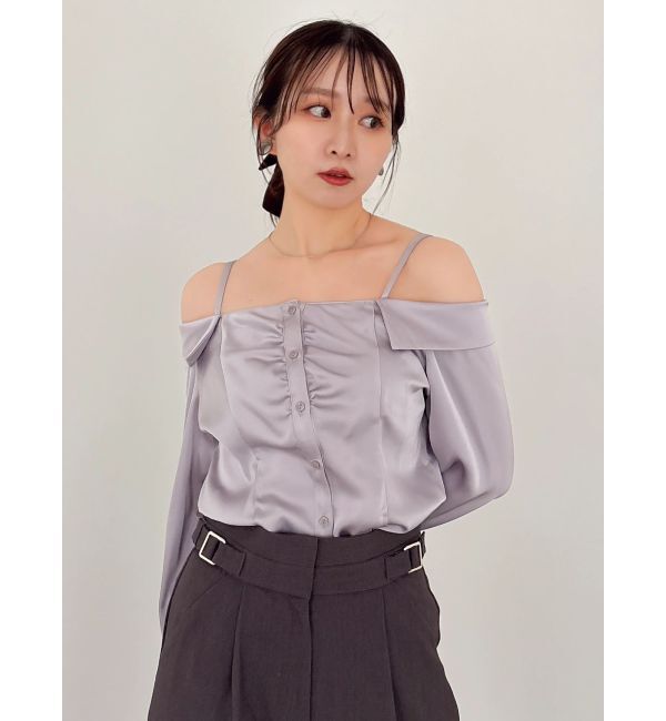 dazzlin「【久間田琳加コラボ】サテンオフショルシャツ」|シャツ・ブラウス|