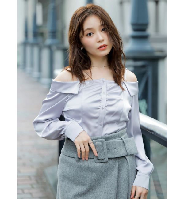 dazzlin「【久間田琳加コラボ】サテンオフショルシャツ」|シャツ・ブラウス|パープル