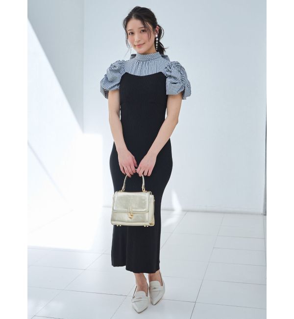 MERCURYDUO「ギンガムギャザーパフニットドッキングワンピース」|ワンピース|