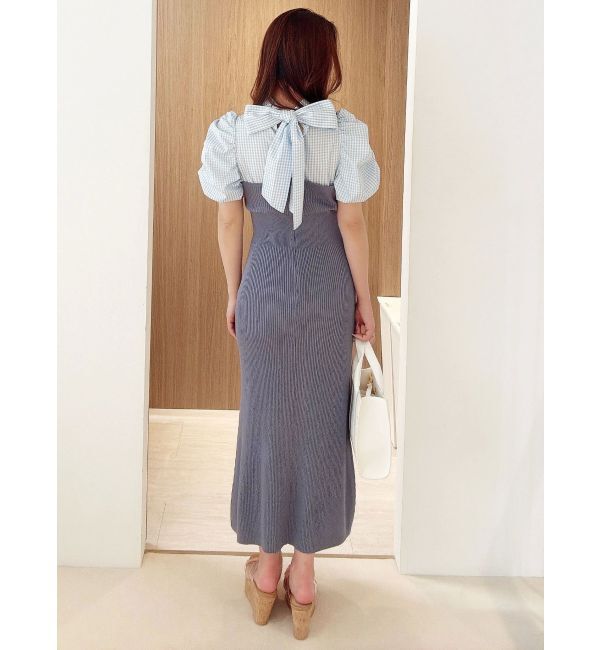 MERCURYDUO「ギンガムギャザーパフニットドッキングワンピース」|ワンピース|