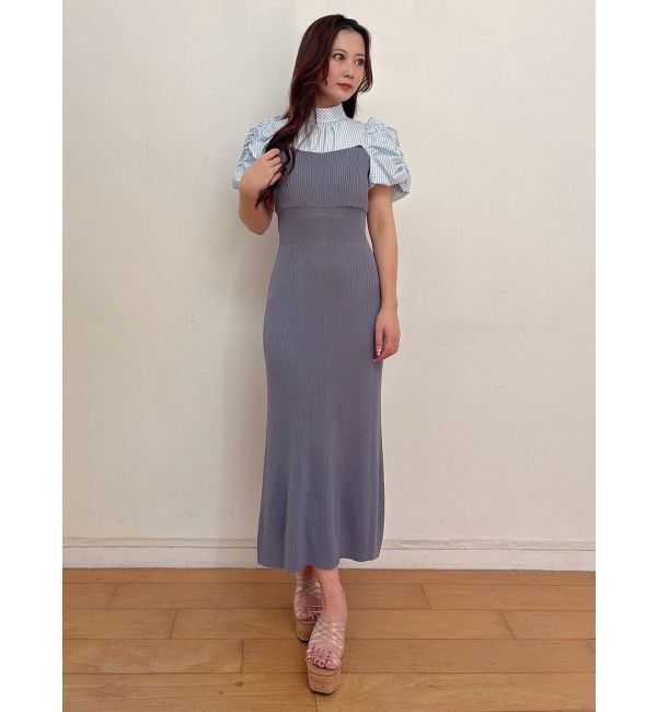 MERCURYDUO「ギンガムギャザーパフニットドッキングワンピース」|ワンピース|