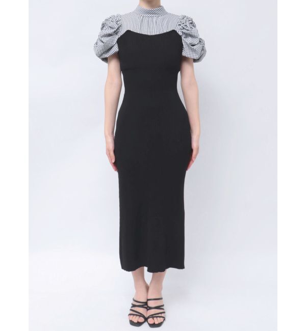 MERCURYDUO「ギンガムギャザーパフニットドッキングワンピース」|ワンピース|