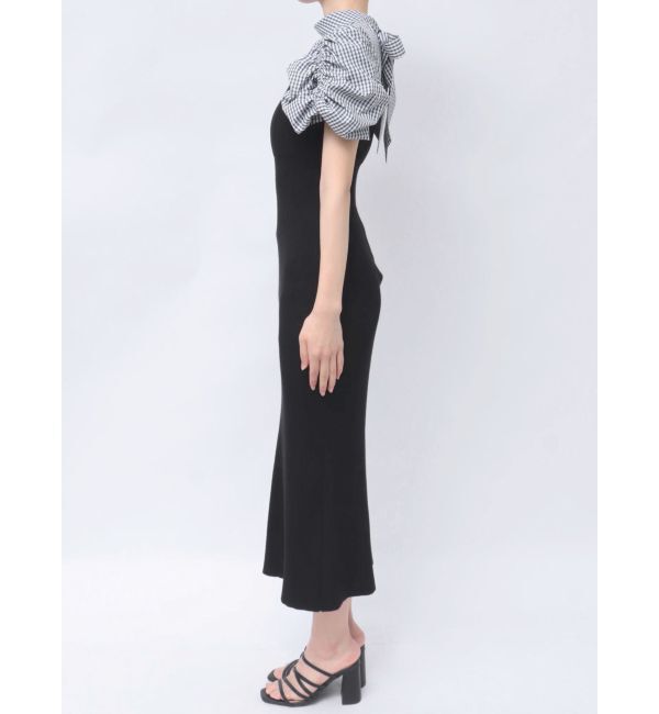 MERCURYDUO「ギンガムギャザーパフニットドッキングワンピース」|ワンピース|