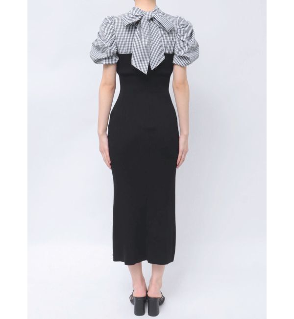 MERCURYDUO「ギンガムギャザーパフニットドッキングワンピース」|ワンピース|